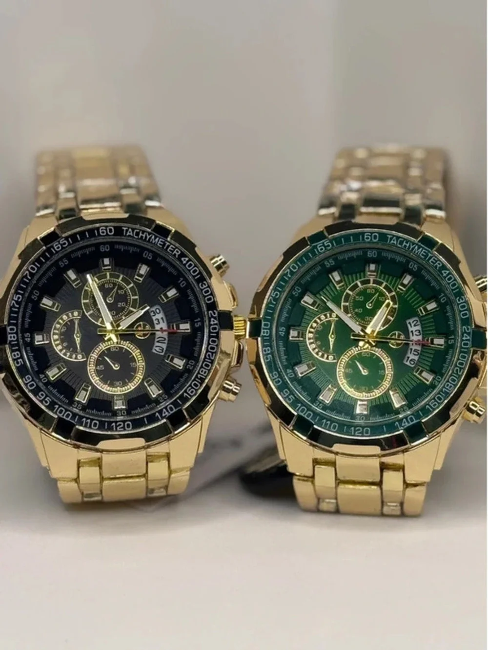 AJ stainless steel watch bundle gold tone, green/black face